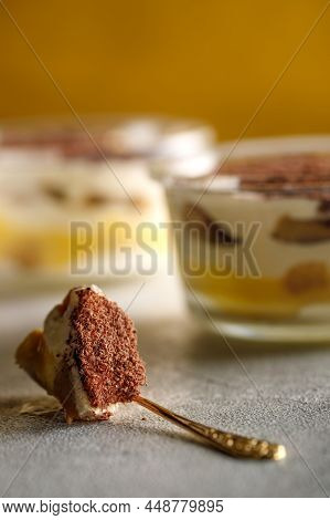 Tiramisu. Dessert With Cream For Breakfast. High Quality Photo