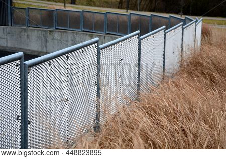Perforated Expanded Metal Sheet Metal Fencing. Very Durable Railing Made Of Galvanized Railing Frame
