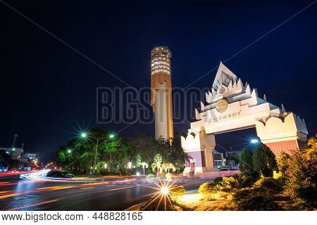 Beautiful Tower Of Roi Et Or Vote Tower 101 Observatory In City, The Symbol Of Local Musical Instrum