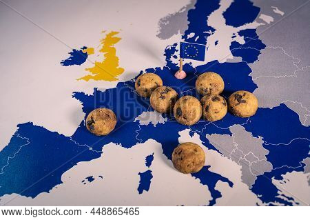 Real Cookies Over An Eu Map, Eprivacy And Cookie Law Metaphor