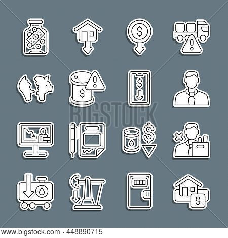 Set Line Hanging Sign With Sale, Employee Dismissal, Worker, Dollar Rate Decrease, Drop Crude Oil Pr