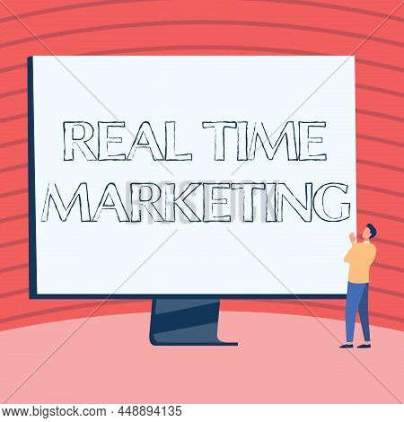 Writing Displaying Text Real Time Marketing. Word Written On Creating A Strategy Focused On Current 