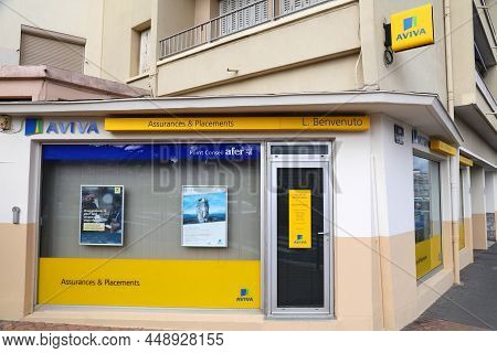 Sete, France - October 2, 2021: Aviva Insurance Company Office In Sete, France. Aviva Is A British M