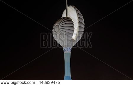 Wakrah, Qatar- December 12,2021 : Pearl Roundabout At Wakrah Souq,shot During Night