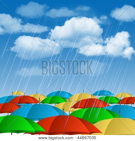 ร่มหลากสีสันในสายฝน