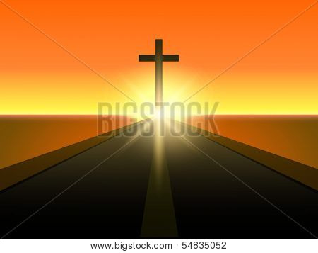 Merry Christmas and Happy New Year 2014 celebration concept with view of Christian cross in evening background. 