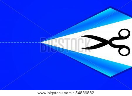 Vector Scissors With Cut Lines On The Blue Background
