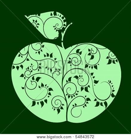 Vector apple with curved tree