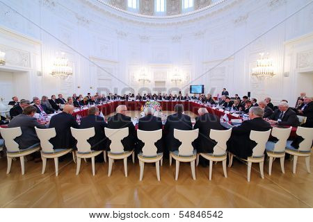 MOSCOW - OCT 10: Business meeting of representatives of 10 th anniversary of report and election of Assembly of International Congress of Industrialists and Entrepreneurs, Oct 10, 2013 Moscow, Russia.