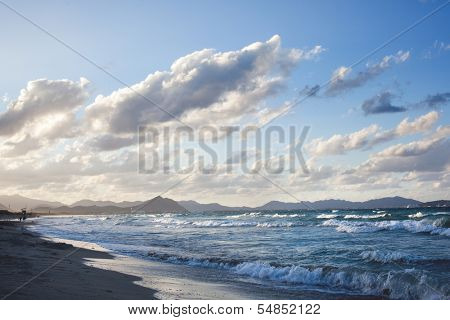 Sunset on beach of Can Picafort, Mallorca, Balearic Islands, Spain