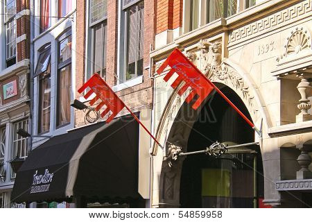 Flags And Signs On The Building  In Dordrecht, Netherlands