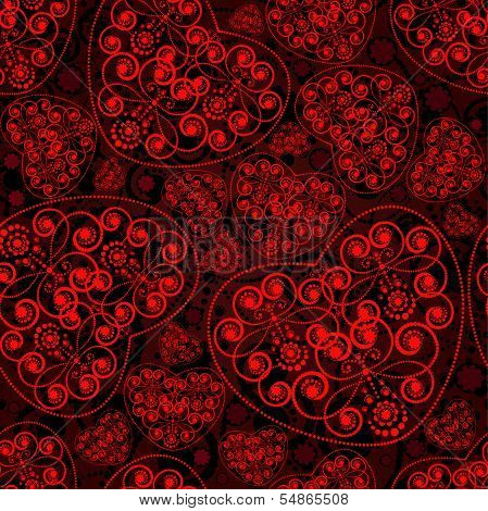 Vector seamless pattern with red hearts.