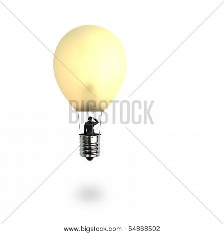 Man Taking Glowing Lamp Balloon Looking At Distant Place