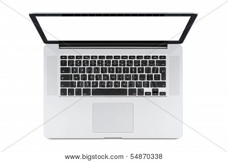 Top View Of Modern Laptop With English Keyboard