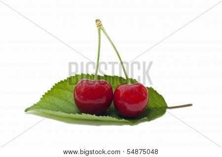 Cherries on a Leaf