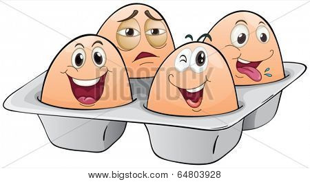 Illustration of an egg tray with four eggs on a white background