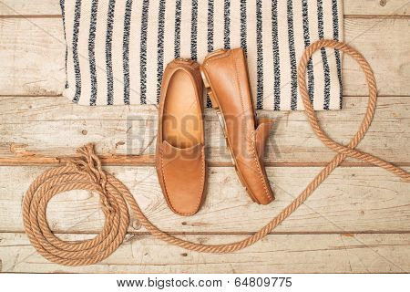Men's Loafer Shoe On Old Wood