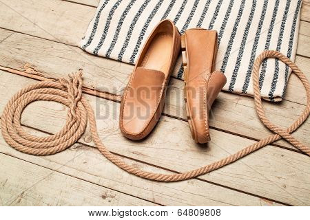 Men's Loafer Shoe On Old Wood