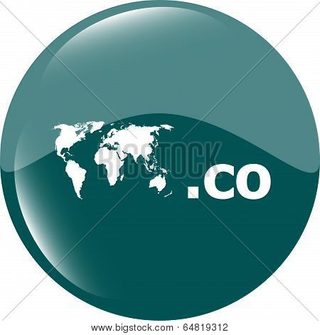 Domain Co Sign Icon. Top-level Internet Domain Symbol With World Map