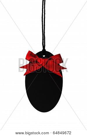 Black Empty Price Label With Red Ribbon Bow.