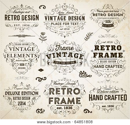 Vintage Frames, Scroll Elements and Retro Paper Background.