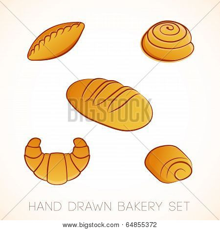 Hand drawn vector bakery set