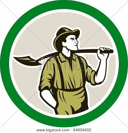 Prospector Miner With Shovel Circle Retro