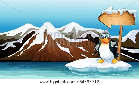 Illustration of a penguin above the iceberg with an arrowboard