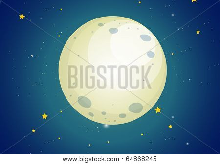Illustration of a sky with stars and a moon