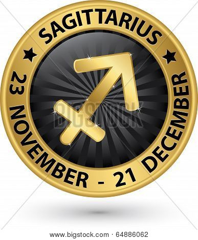 Sagittarius Zodiac Gold Sign, Sagittarius Symbol Vector Illustration