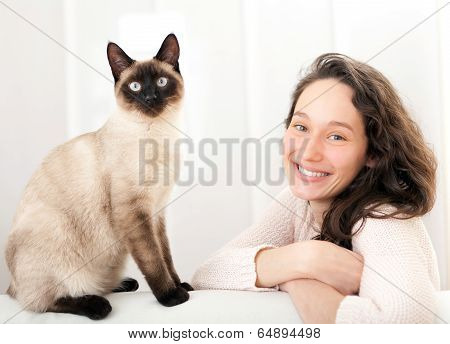 Woman  Having Good Times At Home With Cat