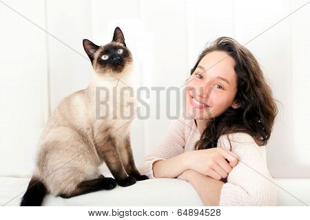Woman  Having Good Times At Home With Cat