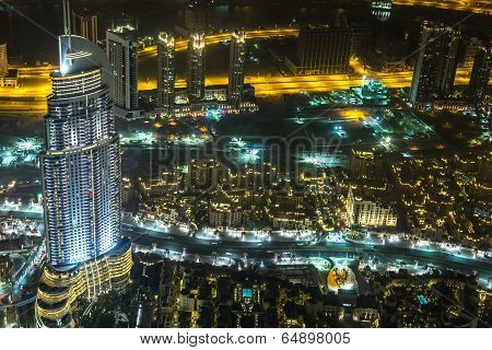 Address Hotel At Night In The Downtown Dubai Area Overlooks The Famous Dancing Fountains