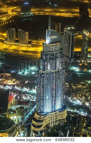 Address Hotel At Night In The Downtown Dubai Area Overlooks The Famous Dancing Fountains