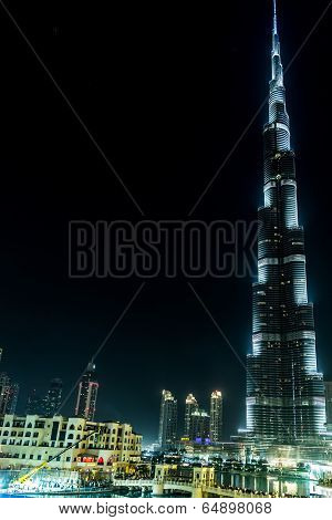 View On Burj Khalifa, Dubai, Uae, At Night