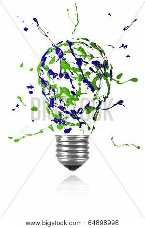Green Blue Paint Splah Made Light Bulb