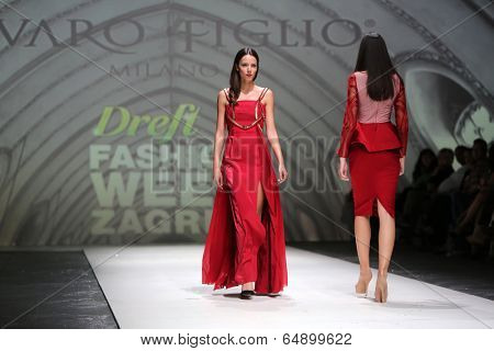 ZAGREB, CROATIA - MAY 09: Fashion model wearing clothes designed by Avaro Figlio on the Zagreb Fashion Week on May 09, 2014 in Zagreb, Croatia.