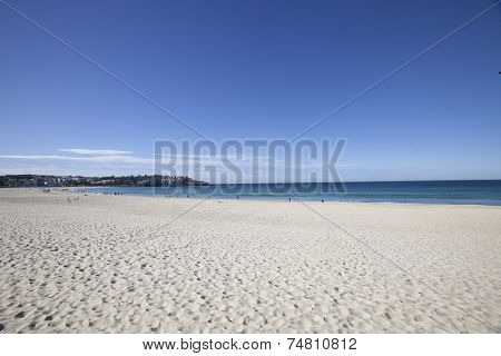 Scenic view of Bondi beach against blue sky, Sydney, Australia