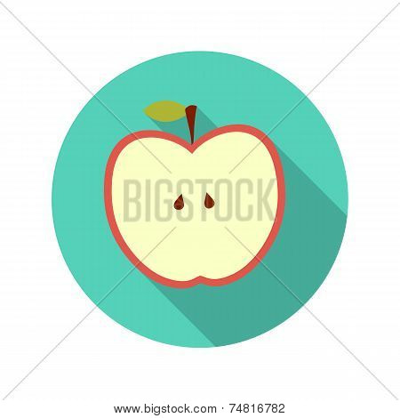 Flat Design Concept Apple Vector Illustration With Long Shadow.