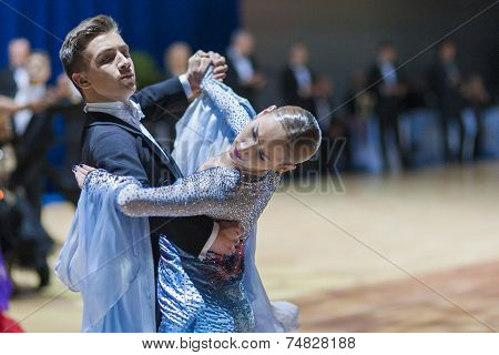 Minsk-belarus, October 19, 2014: Unidentified Dance Couple Performs Youth-1 Standard European Progra
