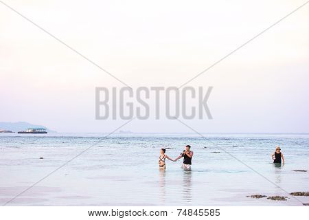 Satun, Thailand - Sep 29, 2014: Man And Women Are Swimming In The Sea, Lipe Islan