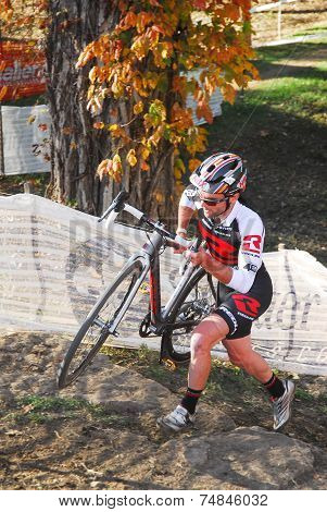 Cyclist Competes In Cyclocross Race