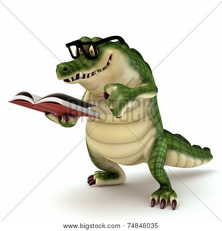 Croc reading book