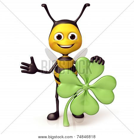 bee with clover leaf