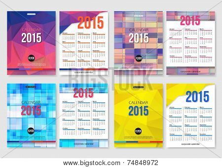 Set of calendar template brochure geometric design. Modern back and front flyer backgrounds. Vector