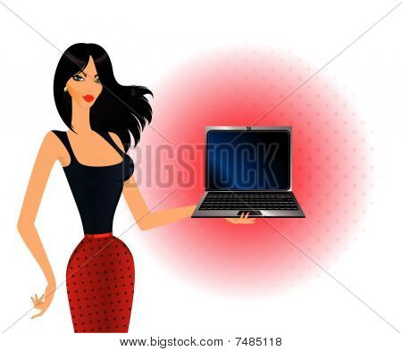 woman showing notebook