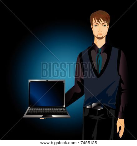 man showing notebook for advertising