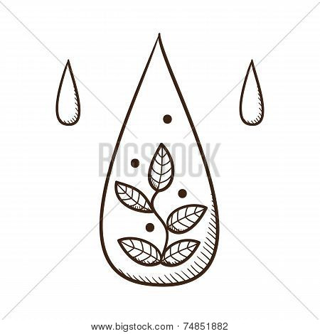 Water drop with leaves within.