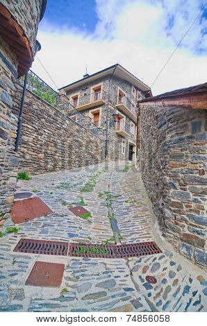 Typical Traditional Dark Brick Andorra Rural Houses