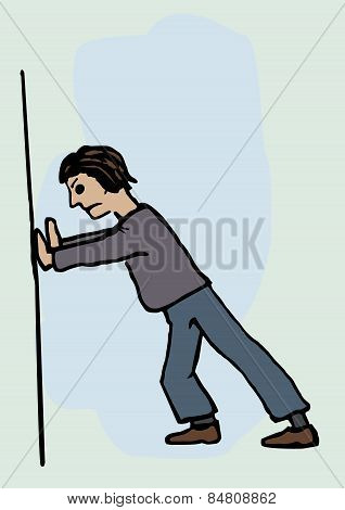 A man pushing against a wall